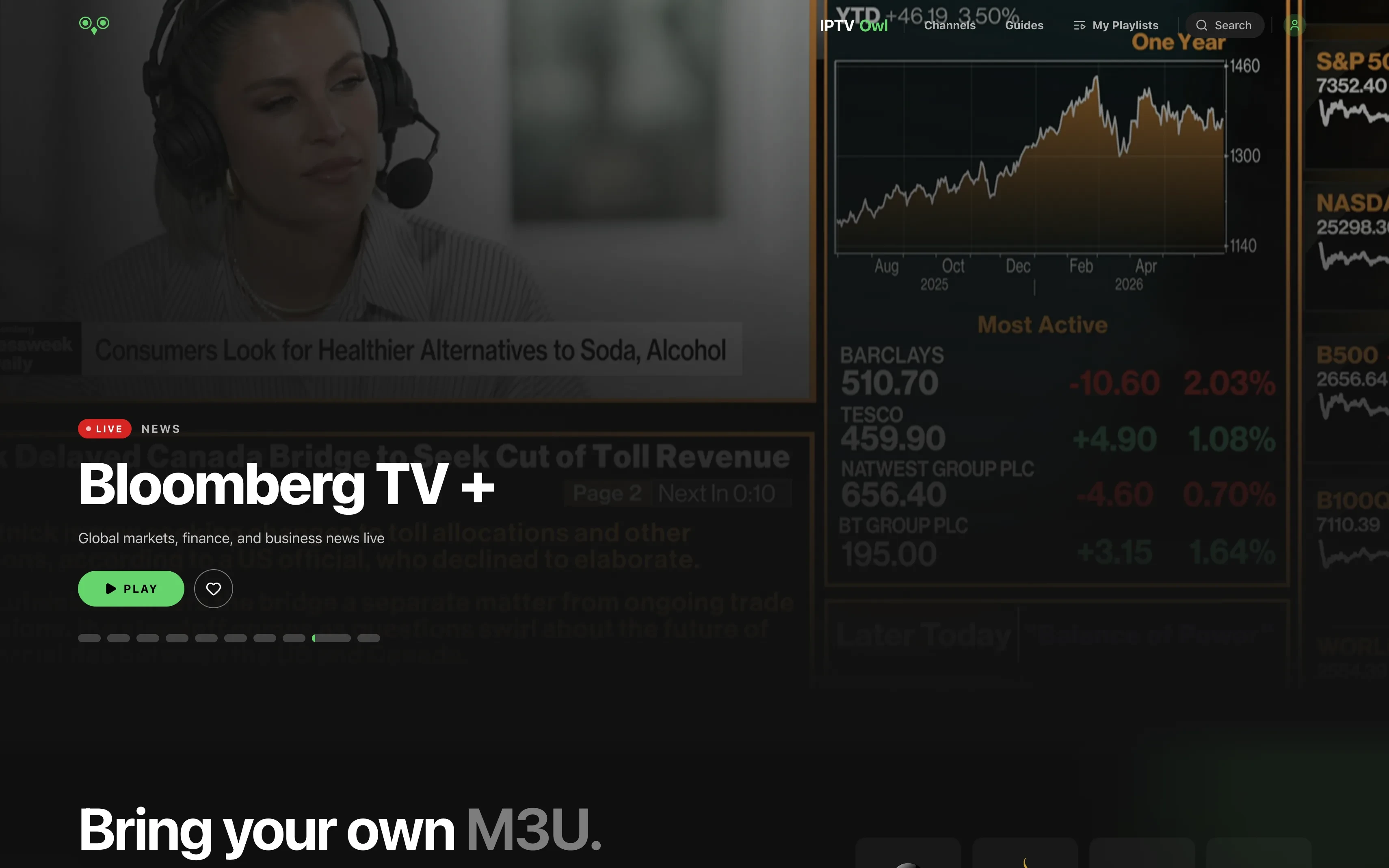 Live TV Streaming — Home, with a featured live channel