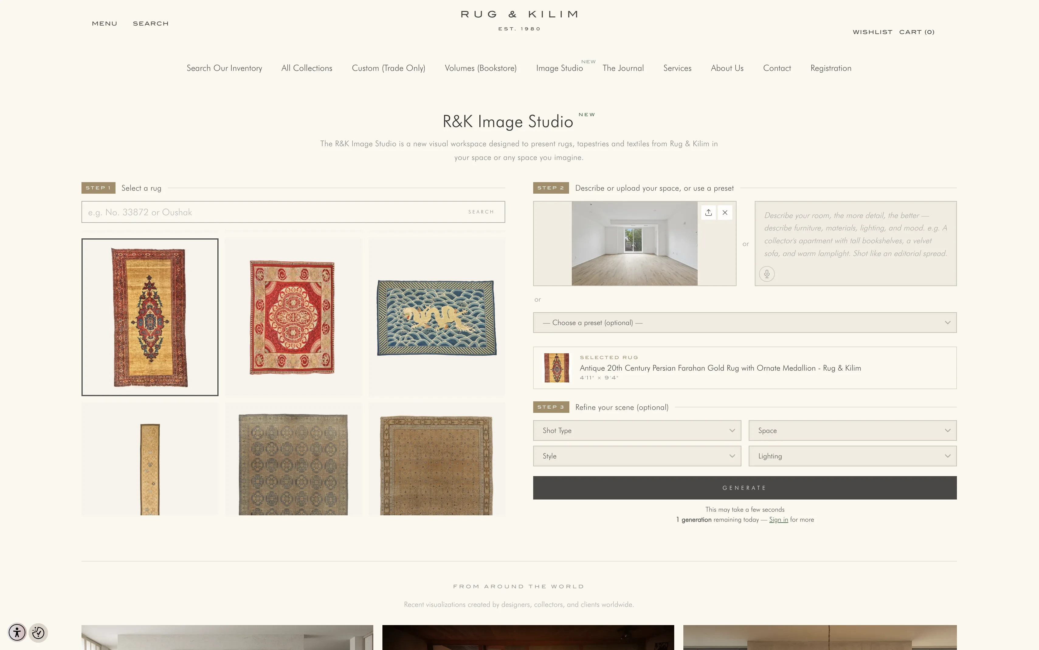 R&K Image Studio — The studio: catalog search and scene builder