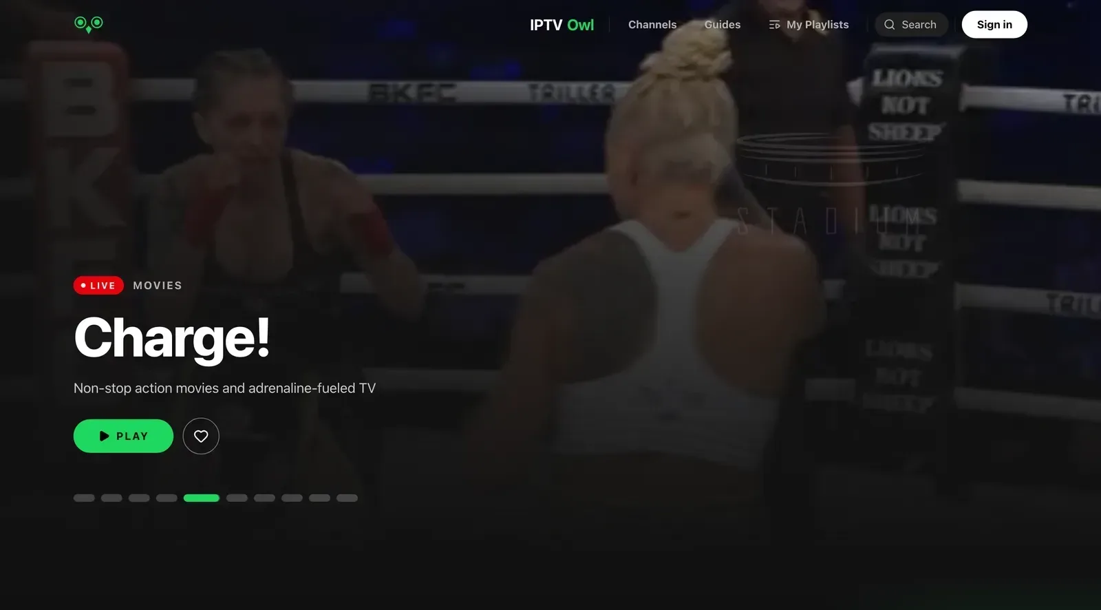 Live TV streaming home page with a featured live channel