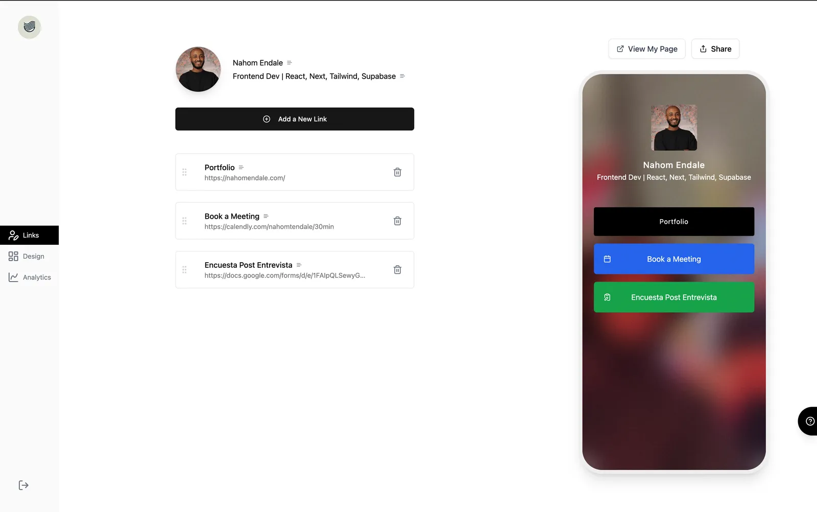Olaa dashboard editor with a live phone preview